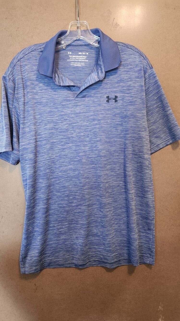 Under Armour Men's Medium Performance Polo Shirt Heather Blue Loose Golf #668
